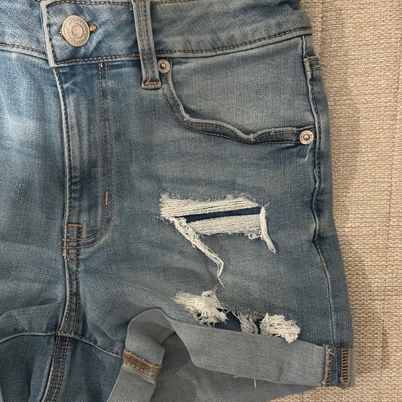 Aeropostale Women's Blue High Waisted Distressed Denim Shorts - Picture 7 of 9